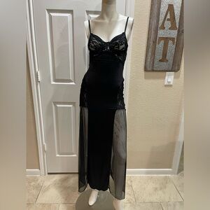 Shirley of Hollywood Vintage BodyCon whimsigoth Black Lace/Sheer/Mesh/Maxi Small